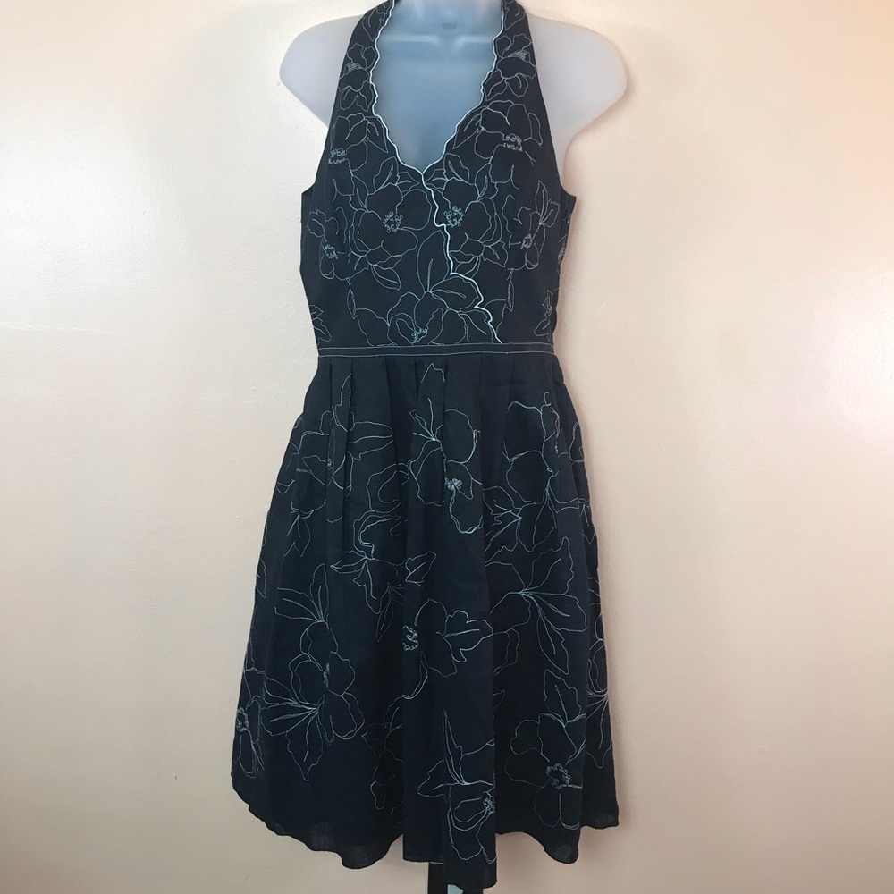 Ann Taylor Black Floral Embroidered Sleeveless Shift Dress Women 4
